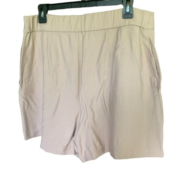 Leith Womens Shorts Cream Beige Side Zipper Wide Elastic Waist Sz L - Picture 4 of 7